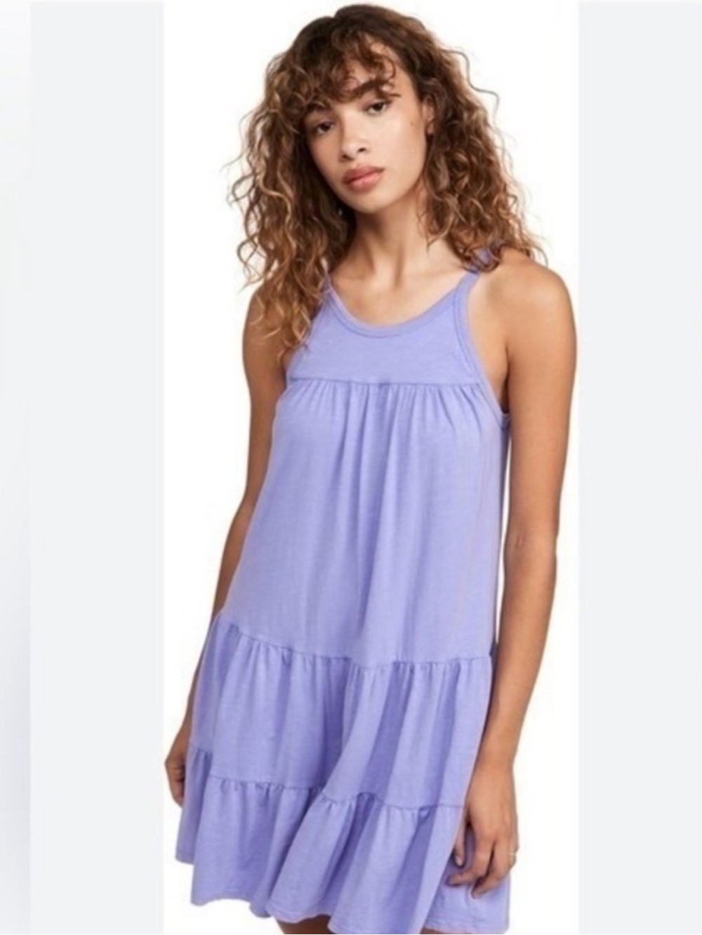 Sundry Lavender Tiered Spaghetti-Strap Dress